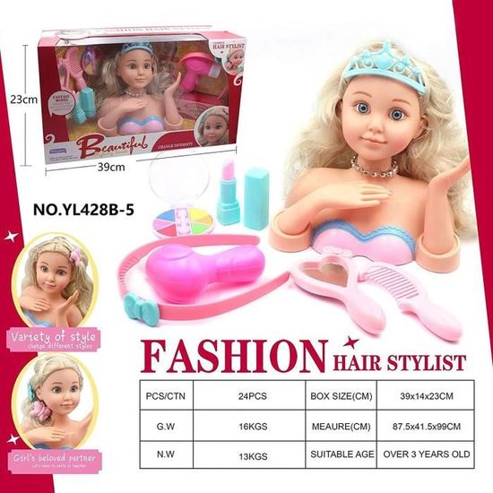 Styling Doll Head Girls Princess Styling Head Doll Playset avec