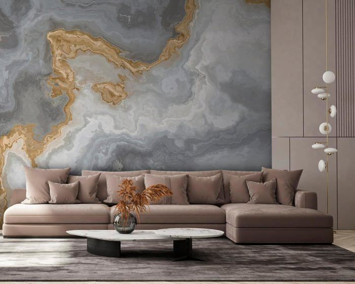 Papier Peint 3D Panoramique Marbre 350x256 cm style 3D Abstraction ...