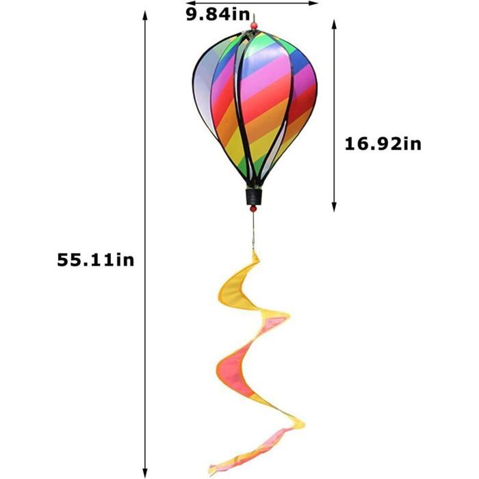Moulin à Vent Montgolfière – Girouette Arc-en-ciel En Tissu Et PVC, Imperméable, Pour Jardin Et Déco Extérieure, 110 Cm