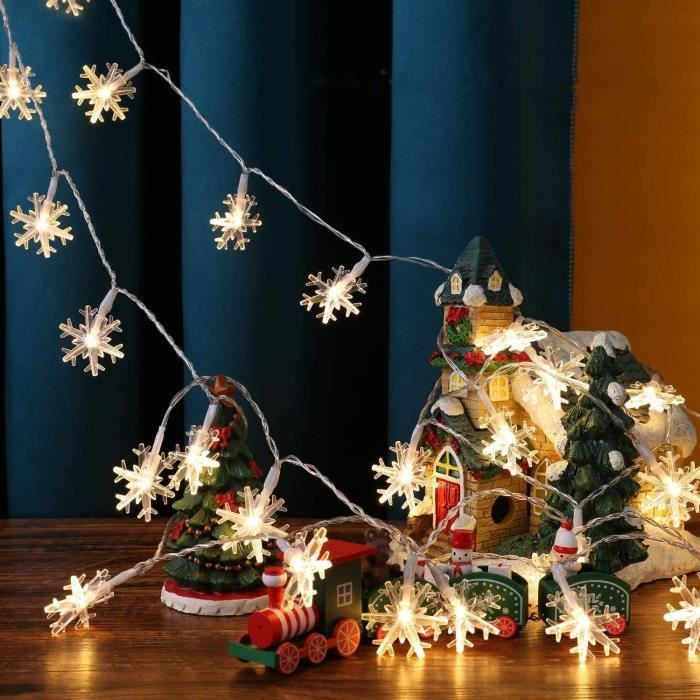 Guirlande Solaire Flocons Neige Noël Blanc Chaud - guirlande solaire Noel  décoration