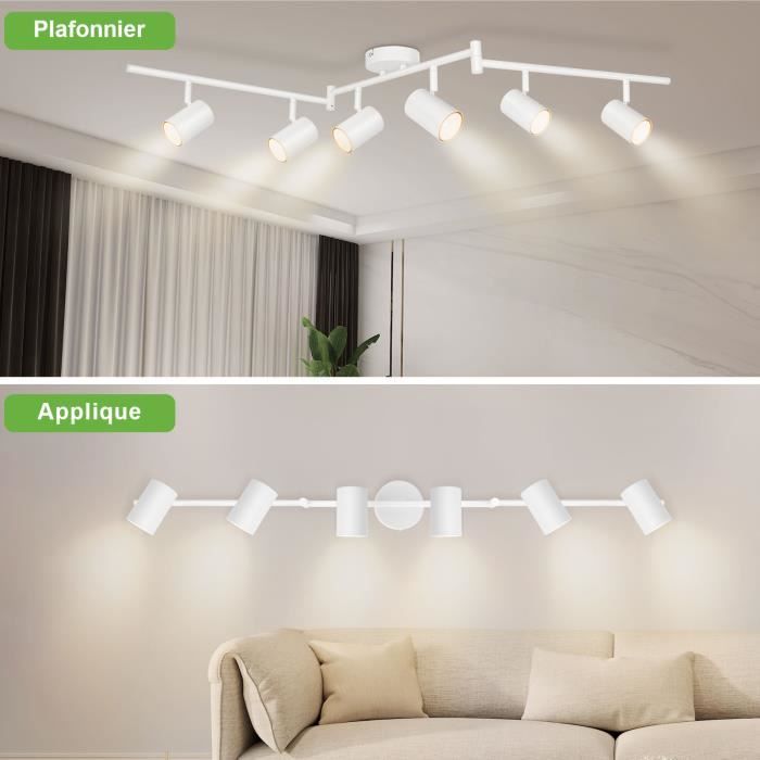 Kimjo Plafonnier LED 6 Spots Blanc Orientables - Spots de Plafond