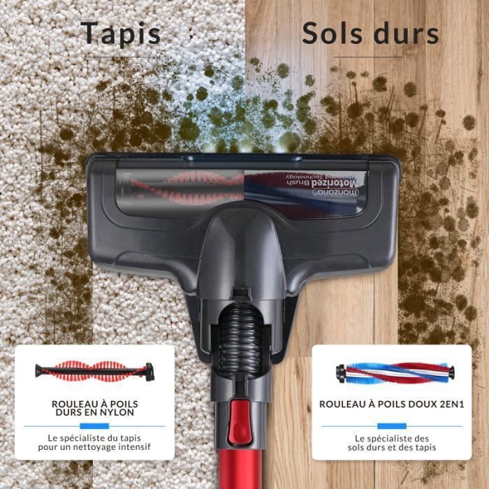 MONZANA Aspirateur balai sans fil sans sac 120W rouge gris