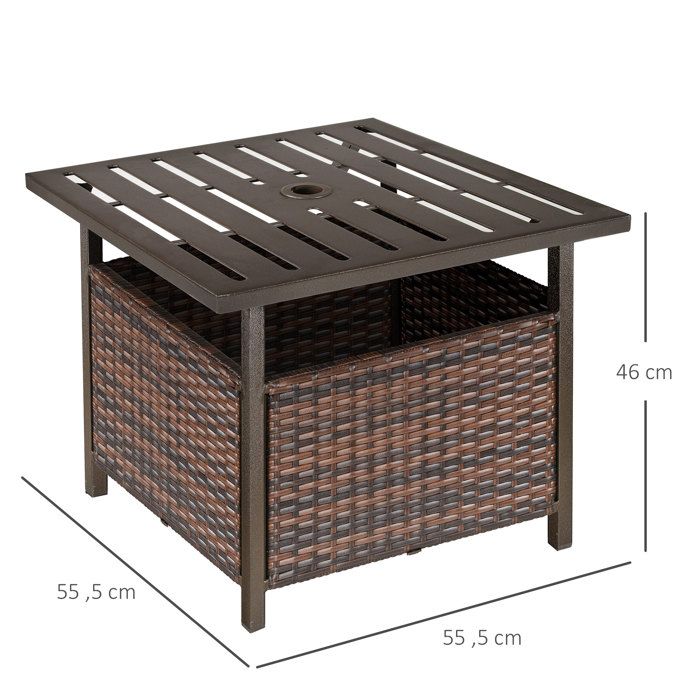 Outsunny - Lot De 2 Tables D'appoint Jardin/balcon En Métal Tressé Rotin PE - 46 Et 60 Cm - Plateau Verre Trempé, Style Bohème - Sable