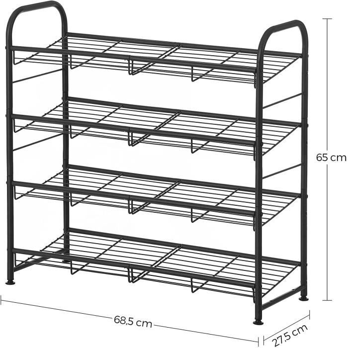 Songmics meuble à chaussures à 4 niveaux, étagère rangement empilable, jusqu'à 16 paires, en Songmics meuble à chaussures à 4 niveaux, étagère rangement empilable, jusqu'à 16 paires, en