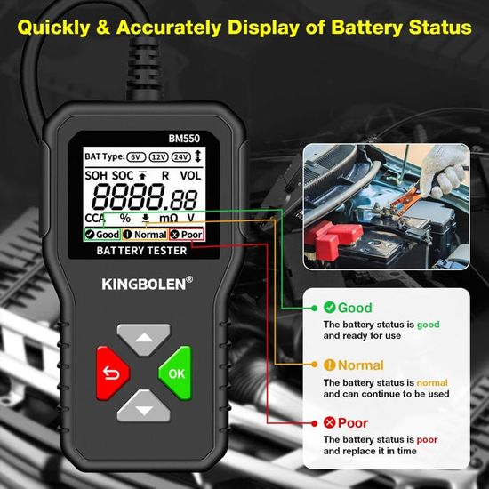 Tester Batteria Auto BM550U Con Stampante Termica Integrata – Per Batterie 6V/12V/24V, 100-2000 CCA. Diagnostica Completa (SOH, SOC, Resistenza Interna) E Report Cartaceo Immediato. Adatto A Auto, Camion, Moto, Barche E SUV! - 3