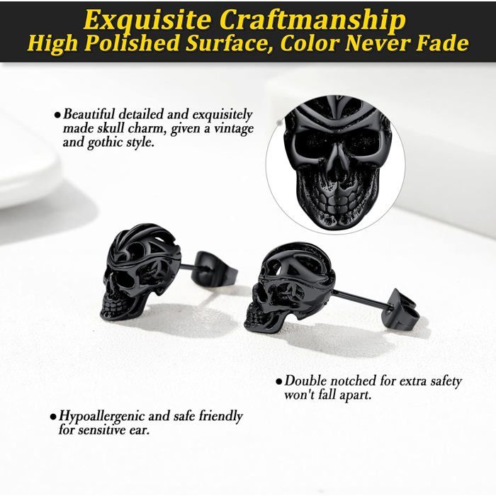 Boucles D'Oreilles Crâne Yumilok - Acier Inoxydable - Style Vintage - Pour Hommes Et Femmes