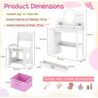 LIFEZEAL Coiffeuse Enfant 2 en 1, Miroir de Lapin, Coiffeuse Bois,2