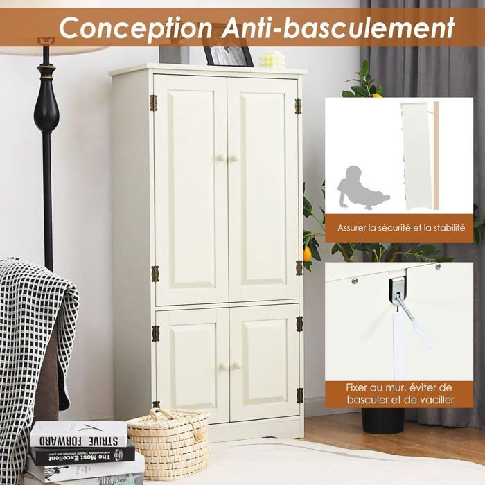 COSTWAY Armoire De Rangement Vintage MDF 58,5 X 31,5 X 123 Cm - 2 Étagères Réglables - Style Antique Noir
