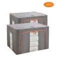 2 Boites de Rangement en Tissu Pliable 66L - Dim: 50x40x33cm - Organisateur Ideal pour Chaussettes sous Vêtements Gris-0