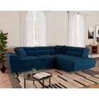BEST MOBILIER Baoji - Canapé d'angle droit 5 places convertible avec têtières et coffre en velours côtelé - Bleu