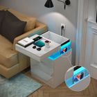Table de Chevet avec Ports et Prises USB - LDSZXNE - Blanc - 3 Tiroirs - 16 Couleurs Lumières LED