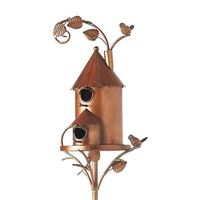 Vvikizy Nichoir à oiseaux en métal avec poteau Maison d'oiseau en métal avec poteau, maison d'art en métal, piquets de jardin pour