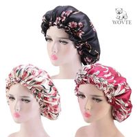 WOVTE 3 PCS Bonnets de nuit en soie à double couche en dentelle avec boucle réglable pour protéger les cheveux des femmes