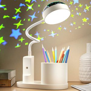 LAMPADAIRE LAMPADAIRE-Blanc Lampe de Bureau pour Enfants avec Projecteur,Flexible Lampe de Table Sans Fil Dimmable Lampe de Lecture