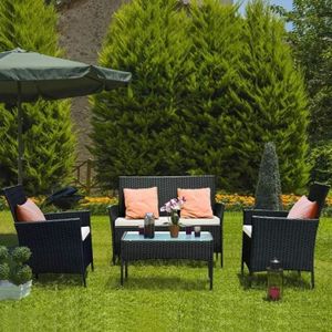 Ensemble table et chaise de jardin [NASPALURO] Salon de jardin - Ensemble de 4 meubles de jardin en rotin Noir