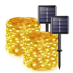 GUIRLANDE D'EXTÉRIEUR Guirlande solaire LED imperméable pour l'extérieur - 7M 50led 2Modes blanc-chaud - Luminaire décoratif