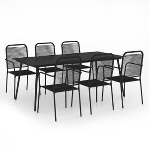 Ensemble table et chaise de jardin KAI  Mobilier à dîner d'extérieur 7 pcs Corde en coton et acier Noir