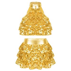 Costume Danse Jazz Enfant Fille - Haut Pailleté + Jupe-culotte + Bandeau - Pour Spectacle