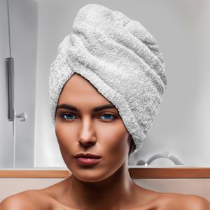 SORTIE DE BAIN Serviette de bain pour la tête en coton - Soleil d'Ocre - LAGUNE - Blanc - 24x62 cm