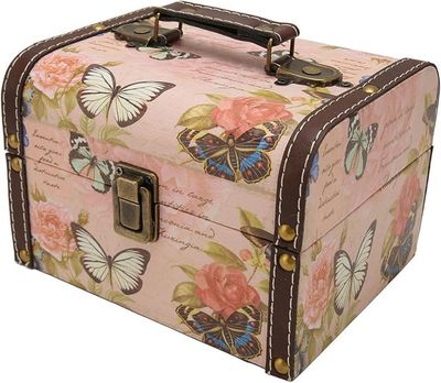 Coffret Au Trésor En Bois Et Cuir PU - Boîte à Bijoux Vintage Jaune - Neuf Avec étiquettes