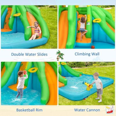 GIANTEX Chateau Gonflable Enfants Exterieur avec Souffleur 550W, Parc Aquatique Gonflable avec Sacs de Frappe, Piscine, Panier de Basket, Toboggan, pour Garçons Filles 3-12 Ans, Charge 90 kg