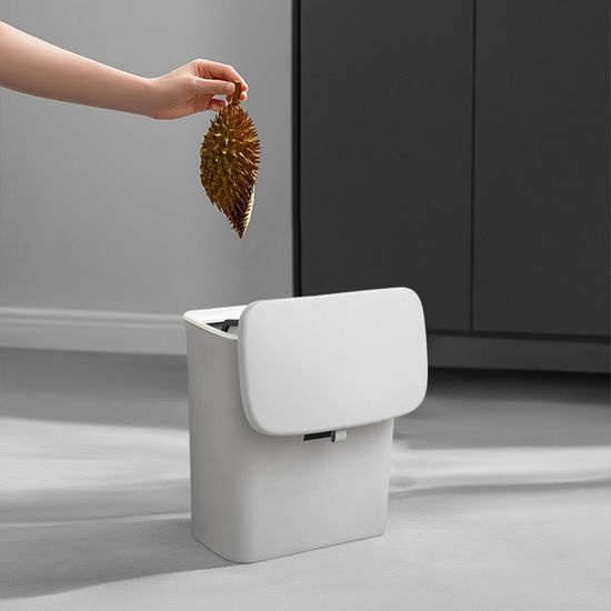 Poubelle Suspendue Cuisine 9 L Avec Couvercle - Pliable, Anti-Odeur - Blanche Crème
