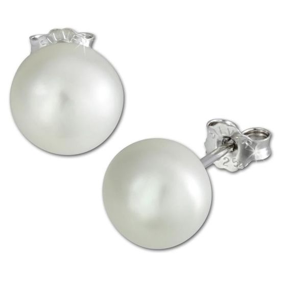 Boucles D'oreilles SilberDream Argent 925 - Perle Blanche 8,5 Mm, Fermoir Poussette, Hypoallergénique