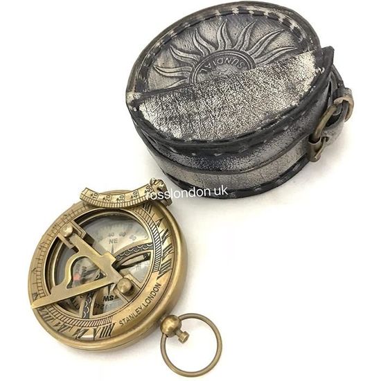 Montre-bracelet Steampunk – Boussole + Cadran Solaire, Laiton Et Cuir Fait Main