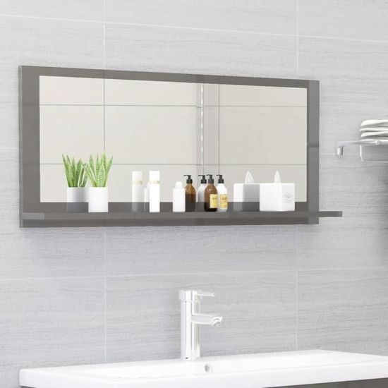 Nouveauté!Miroir Décoratif - Miroir Attrayante salon de salle de bain Gris brillant 90x10,5x37 cm Aggloméré697