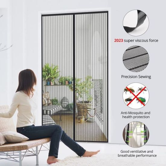 MagnéTique Moustiquaire Porte, 90x220cm Keeps Mosquitoes Moustiquaire Fenetre Fermeture Automatique Pour Salon, Fenêtre De Balcon, Porte Cave, Gris A
