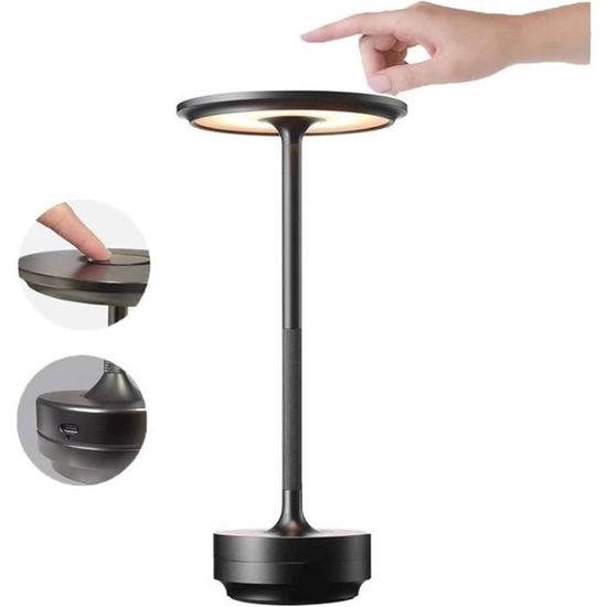 Lampe De Table Métallique Sans Fil LED - Commande Tactile, 3 Modes De Couleur (blanc, Chaud, Naturel) - Batterie 2600 MAh, Recharge USB - Noir, Argent, Or - 7