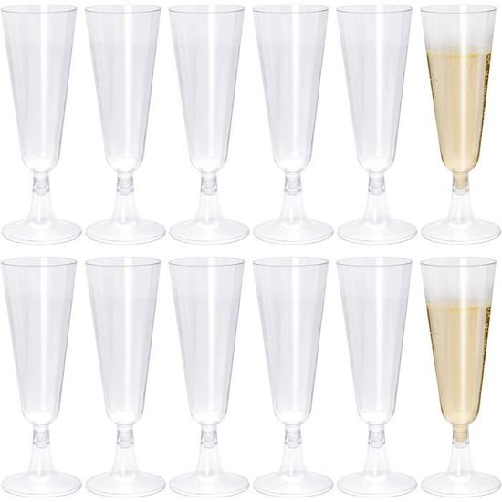 20 Pièces Flute Champagne Jetable, 150Ml Verre Plastique Reutilisable