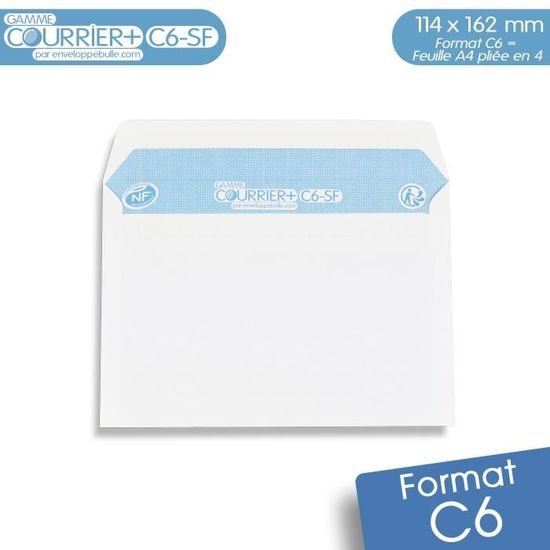 Lot de 100 Enveloppes blanches C6 auto-adhésives (SF) gamme Courrier+ de la marque enveloppebulle