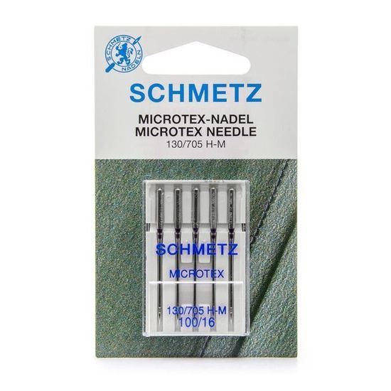 Aiguilles Machine Schmetz Microtex - Taille 100/16 (lot De 5) - Talon Plat, Pointe Fine Pour Tissus Fins Ou Denses - Pour Soie, Microfibre, Similicuir