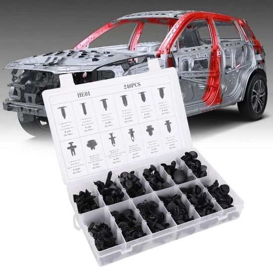 Kit De 240 Clips De Fixation Auto VGEBY - Pour Panneaux, Garnitures, Pare-chocs, Avec Pince De Retrait - 8