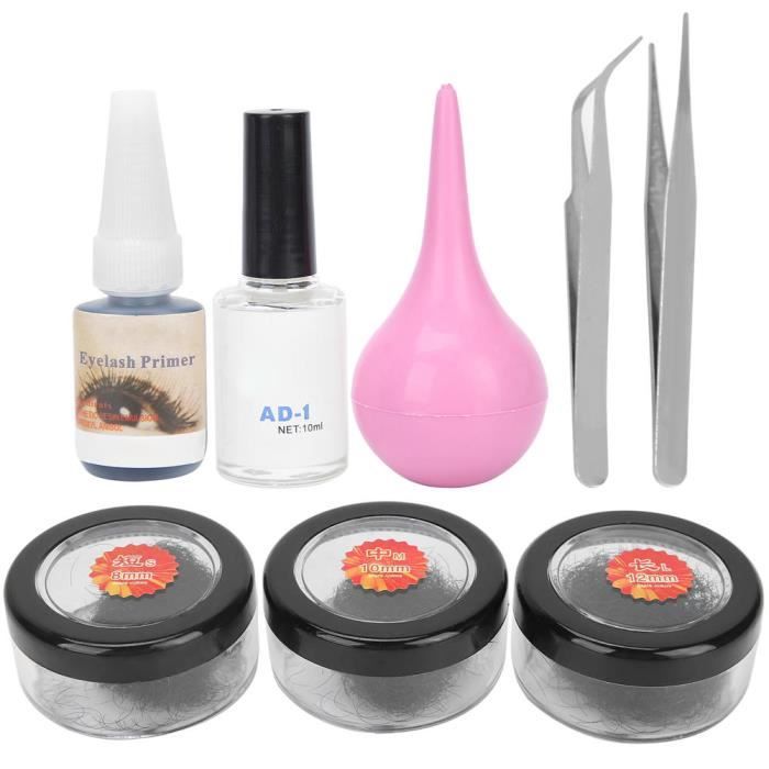 Akozon Colle d'extension de cils Kit d'Outils de Pratique d'Extension de Cils Colle Faux Cils Portable Dissolvant de Colle Pince à