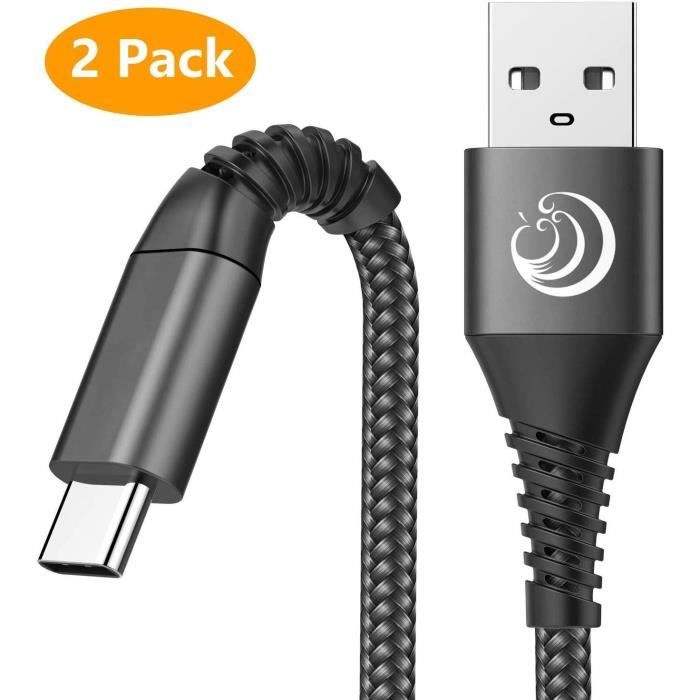 Câble USB C [2m+2m / Lot de 2] 3A Chargeur Type C en Charge Rapide Nylon Tressé Câble Chargeur Samsung Galaxy S20 S10 S9 S8 ANC