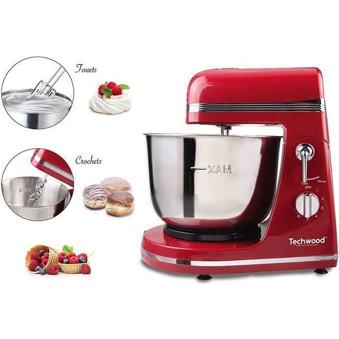 Robot de Cuisine capacité de 3,5L 6 vitesses Pied anti dérapant 300W. Rouge Bol inox