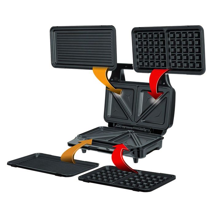 MPM MOP-23M Sandwich 3 en 1, plaques interchangeables, Toaster sandwich, gaufrier belge, Grill Grill viande et poisson, 900W