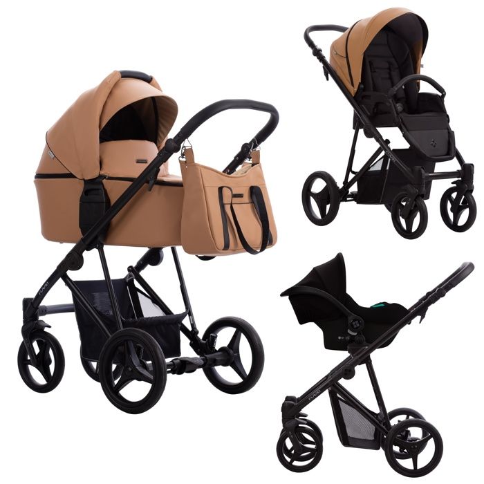 Poussette combinée 3 en 1 Flavio PRO - Camel - Landau, poussette promenade, siège-auto Groupe 0+ - Livrée avec ses accessoires.