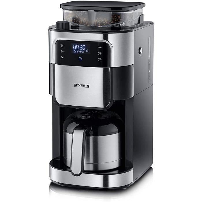 CAFETIERE Severin Cafetière avec Broyeur et Réglage de L'Arôme, Verseuse Isotherme, 1000 W, 8 Tasses Inox 107