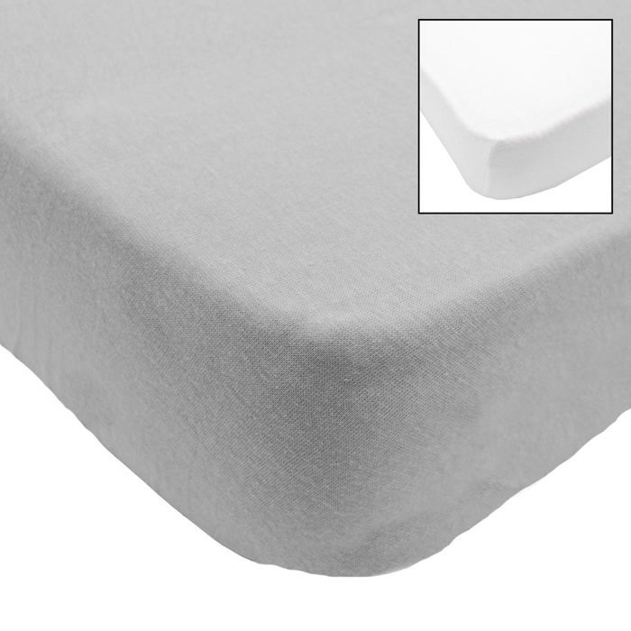 Babycalin Lot de 2 draps housse pour berceau - 83 x 50 cm - Jersey carde 130gr/m² 100% coton bio - Blanc/gris