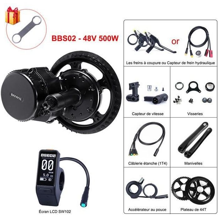 BAFANG 8FUN Kit moteur pédalier BBS02 48V 500W Écran LCD SW102 Plateau de 44T pour Vélo à assistance électrique