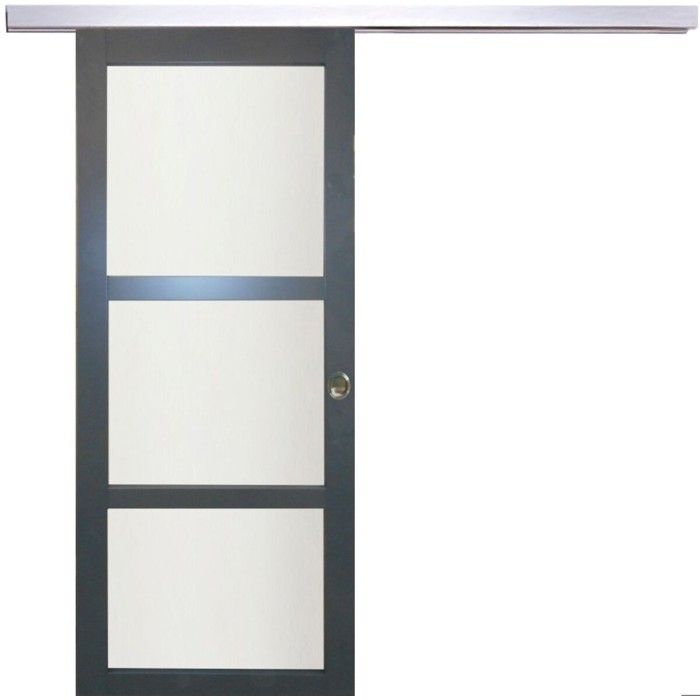 PORTE COULISSANTE 3 VITRAGES GRIS ANTHRACITE LARGEUR 73 + RAIL ALU