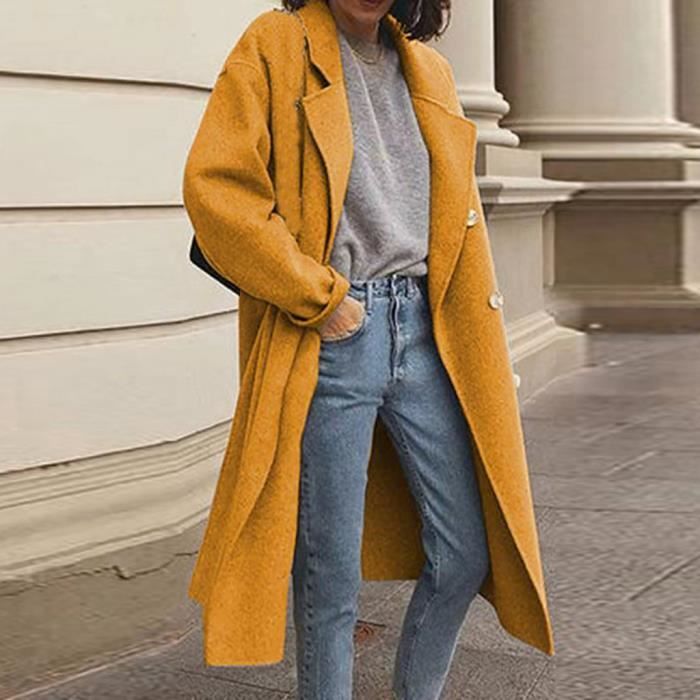 Mode femmes solide trench-coat coupe-vent veste manteau double boutonnage pardessus YQX200915499YEL