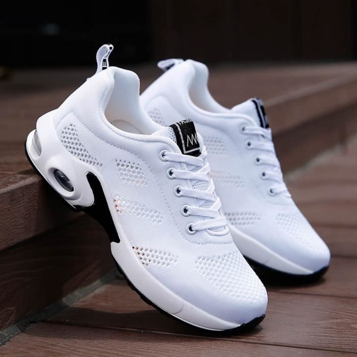 Baskets de sport en maille pour femmes à la mode, chaussures de sport, chaussures de course pour étudiants blanc