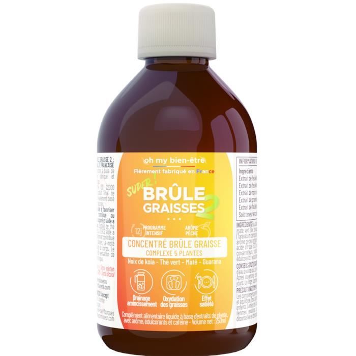 Brule Graisse Extra Fort Puissant Concentré à boire Femme/Homme Efficace 100% Naturel - Amincissant Ventre Plat - Goût Pêche