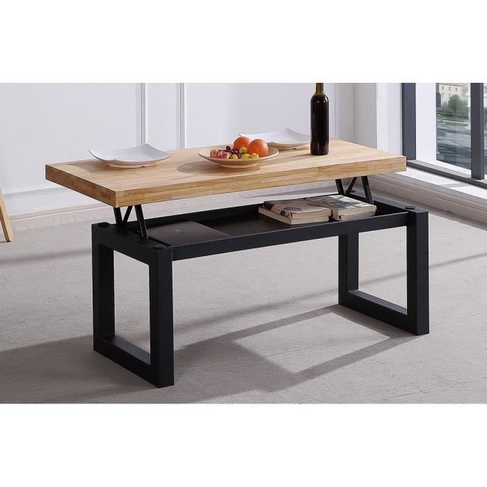 Table basse relevable en bois coloris chêne sauvage - pieds noir - Longueur 120 x profondeur 60 x hauteur 47 cm