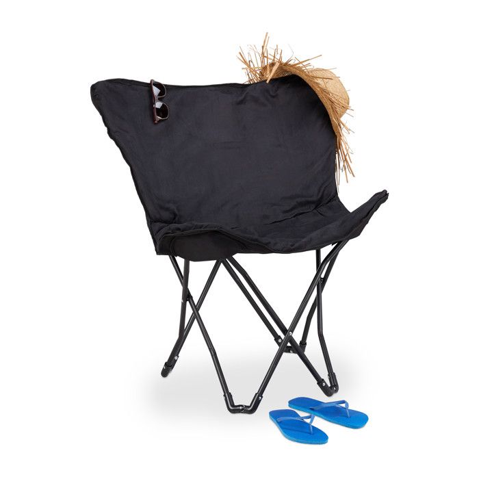 Relaxdays Chaise papillon chaise pliante Fauteuil camping fauteuil relaxation chaise pêche, noir