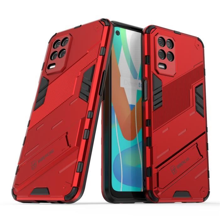 Coque Realme 8 (5G), Rouge Antichoc Armure Dur Robuste Support Punk Bumper Protection Double Couche Renforcée